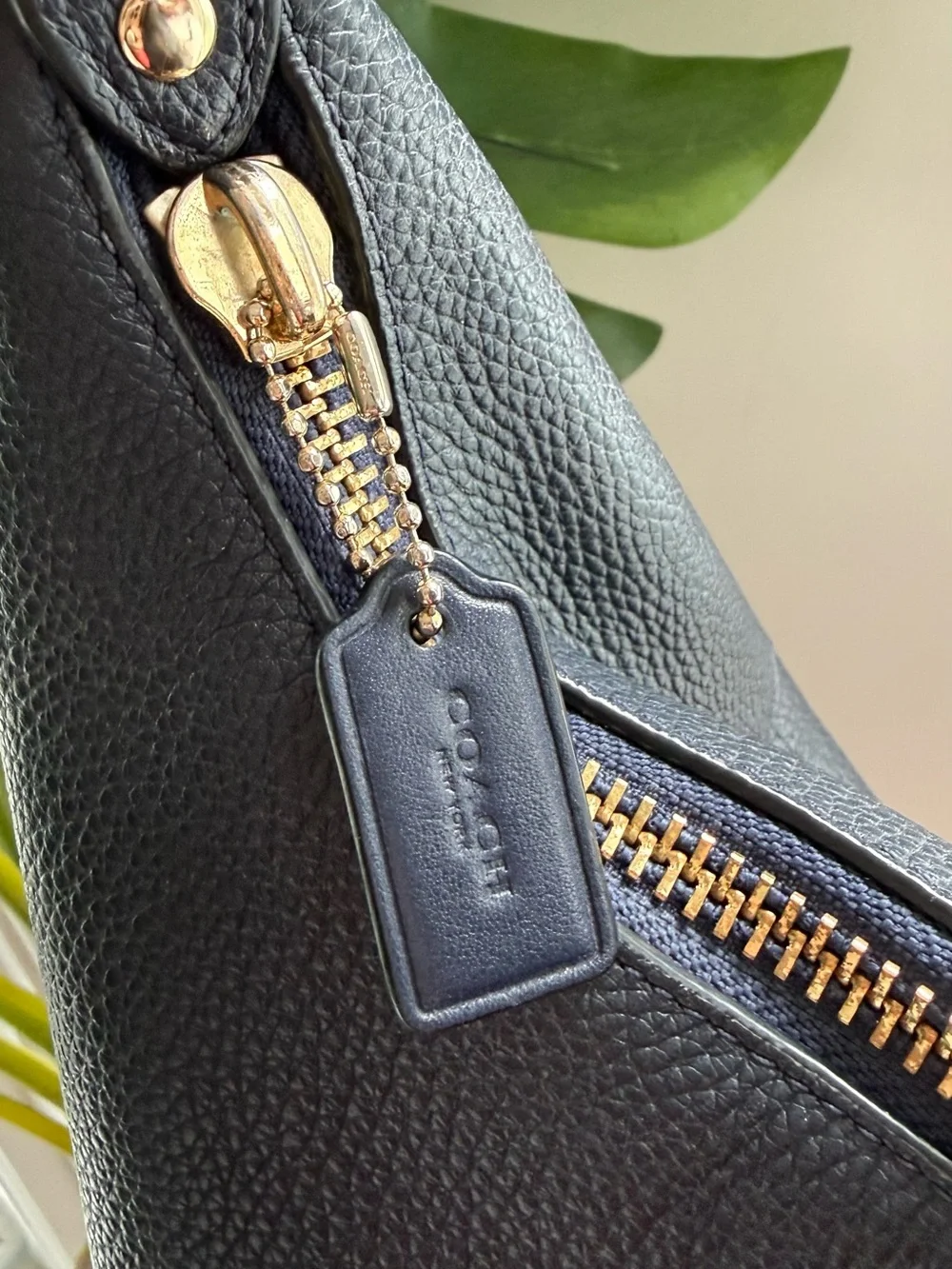 COACH dark navy Pebbled Leather Hobo Shoulder Bag